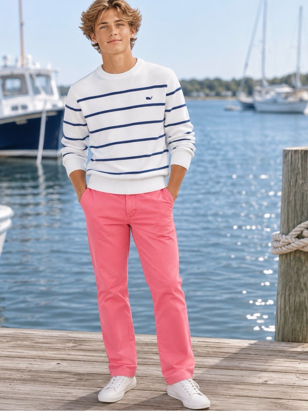 Vineyard Vines -youth boys pink 100% cotton  long Chino pants straight Fit SZ 16